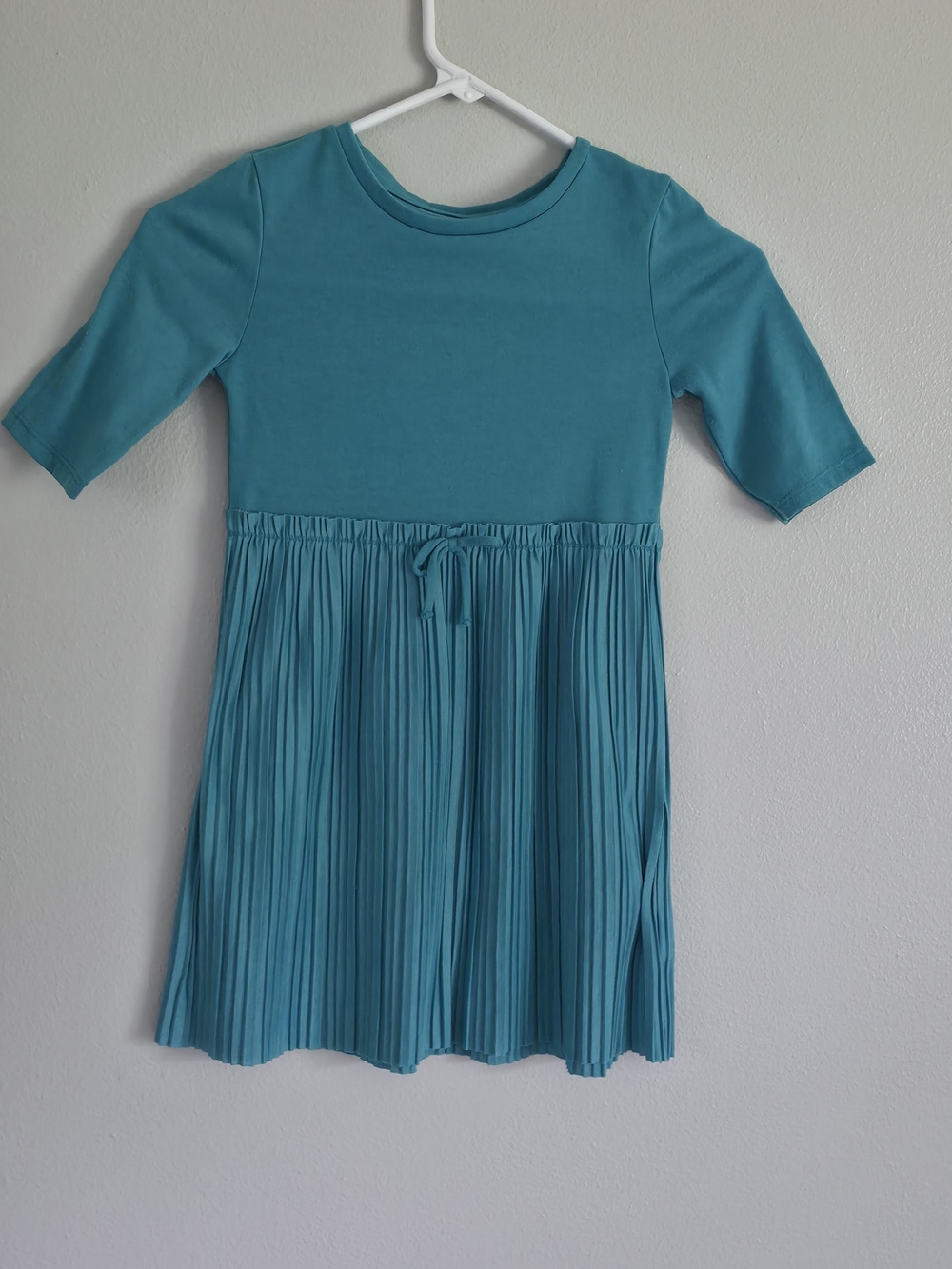 Wonder Nation Teal Pleated Waist-Tie Knit Dress